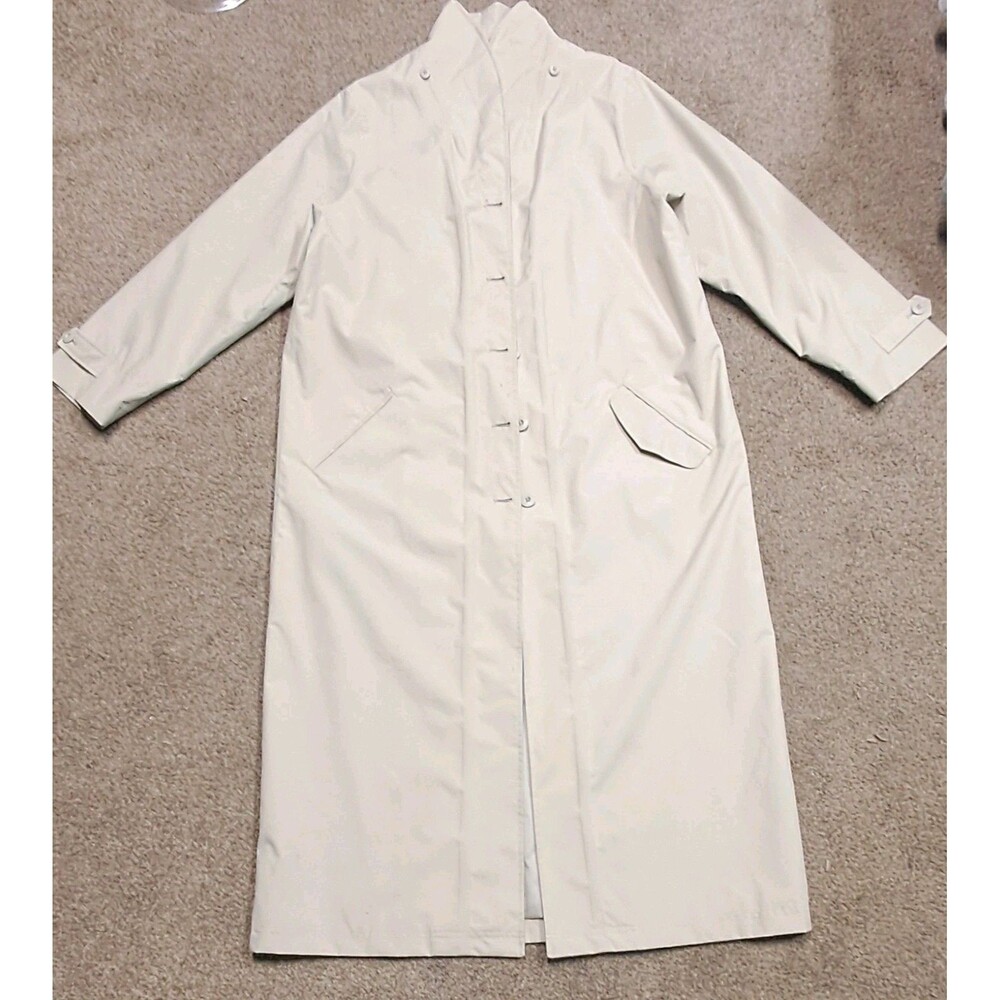 TravelSmith Long Raincoat Women's Size Large Trench Coat Cream Beige Microfiber